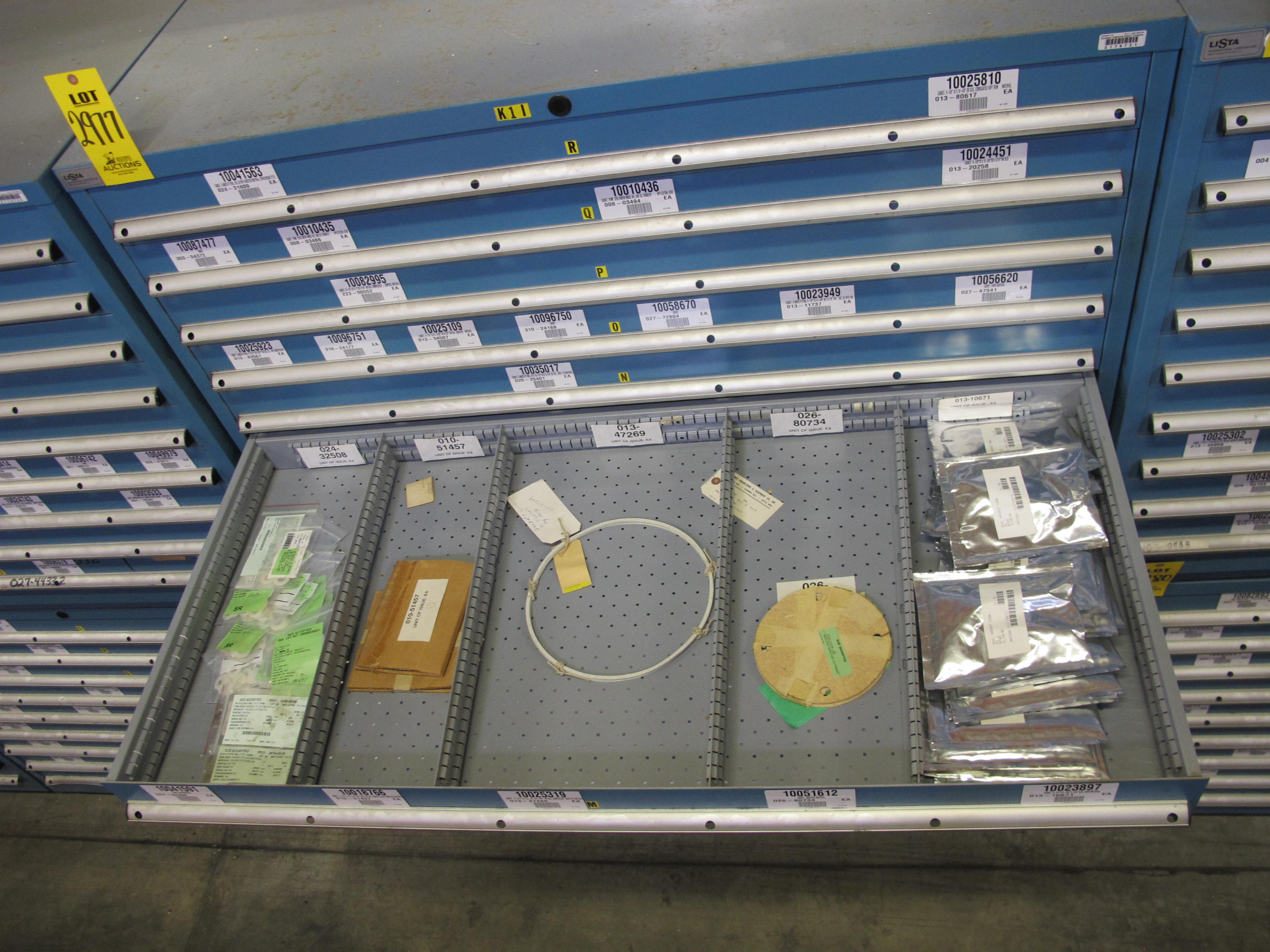 LISTA HEAVY DUTY 9-DRAWER PARTS CABINET W/ CONTENTS (W-50) LOADING & HANDLING FEE $25-